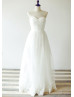 Ivory Strapless Sweetheart Pleated Tulle Lace Romantic Wedding Dress